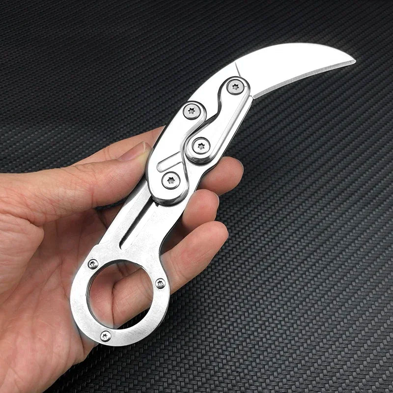 All-Steel Claw Tactical Knife – Multifunction Outdoor EDC Self-Defense Tool, Black & Silver Gift for Men