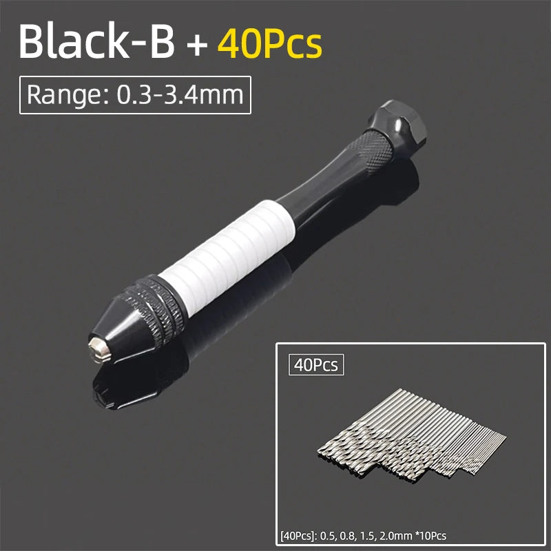 Mini Aluminum Hand Drill 0.3–3.4mm – Keyless Chuck Micro Rotary Tool with HSS Twist Drill Bit Set for Wood & DIY Crafts