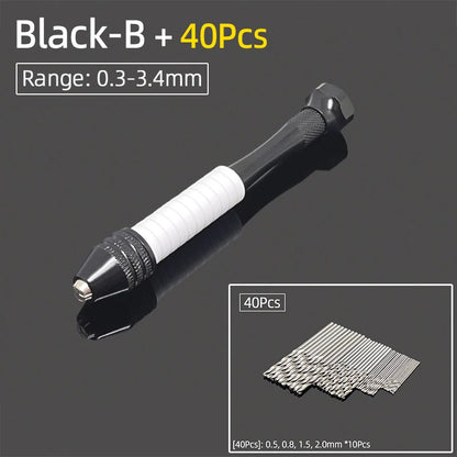 Mini Aluminum Hand Drill 0.3–3.4mm – Keyless Chuck Micro Rotary Tool with HSS Twist Drill Bit Set for Wood & DIY Crafts