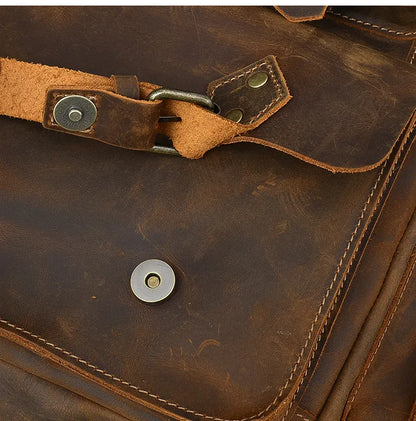 Vintage Crazy Horse Leather Backpack for Men — 17" Laptop Travel Rucksack Cowhide Hiking Bag M815