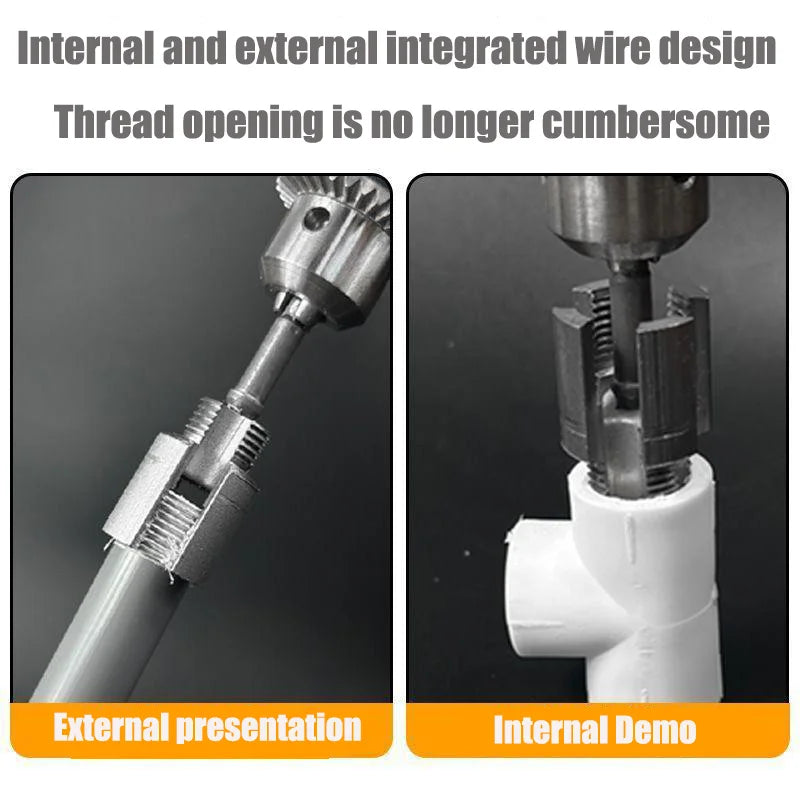 High-Speed DN15/DN20 Pipe Threading Tool – Double-Ended Internal & External Cutter for Electric Drill, 4/6 Point Water Pipe Work