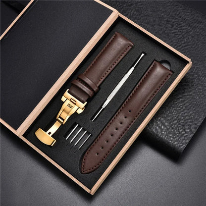 Genuine Leather Watch Strap - 18mm, 20mm, 22mm & 24mm Replacement Band with Butterfly Buckle for Men and Women