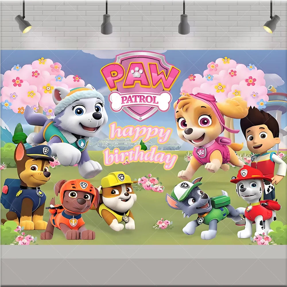 PAW Patrol Anime Birthday Party Backdrop – Puppy Dog Photography Background Cloth for Kids Birthday & Baby Shower Decorations Boy Gift