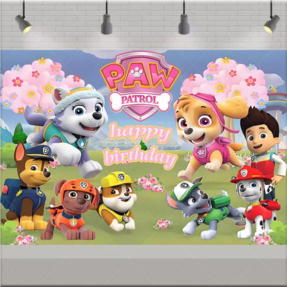 PAW Patrol Anime Birthday Party Backdrop – Puppy Dog Photography Background Cloth for Kids Birthday & Baby Shower Decorations Boy Gift