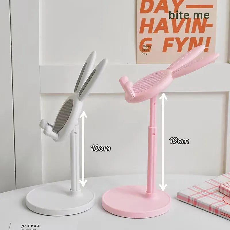 Pink Desktop Cell Phone Stand - Adjustable Lovely Rabbit Cartoon Table Support for iPhone 13, 14, Samsung Smartphone