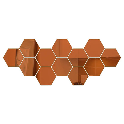 6/12pcs 3D Hexagon Rose Gold Mirror Wall Stickers – DIY Living Room, Bedroom, Bathroom Wall Decor