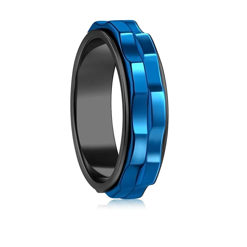 Stainless Steel Fidget Ring - Rotating Gear Chain Anti-Stress Anxiety Relief Ring for Men Size 6-13