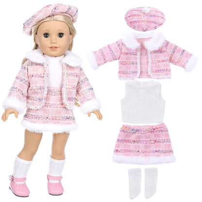 18-Inch Girl Doll Clothes – Pink Coat & Office Dress Outfit, Baby Girl Doll Gift Toy