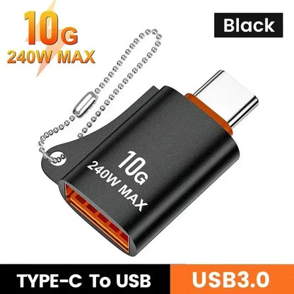 USB to Type-C Adapter — 10A OTG USB 3.0 Male to Female Converter for Fast Charging & Data Transfer, Compatible with MacBook, iPhone, Samsung