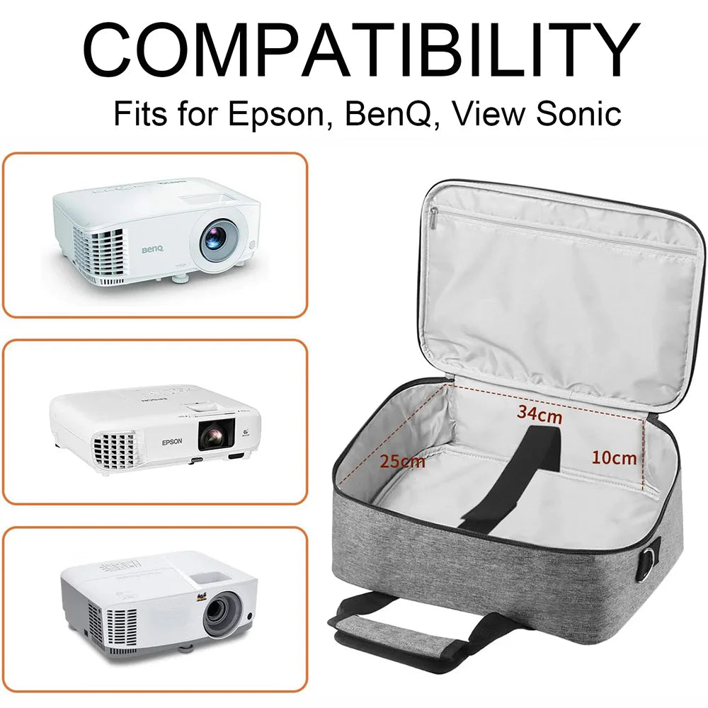 Portable Projector Travel Case – Storage Bag with Accessories Pockets for Doksmeria, Epson, BenQ & ViewSonic