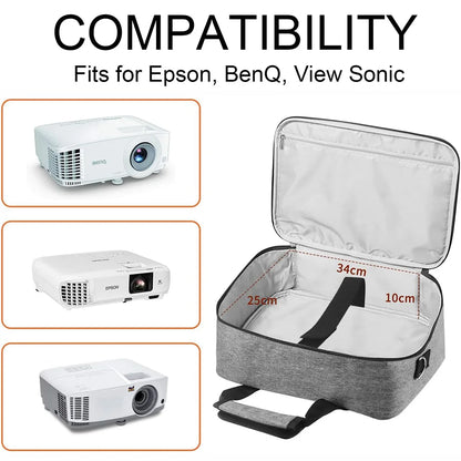 Portable Projector Travel Case – Storage Bag with Accessories Pockets for Doksmeria, Epson, BenQ & ViewSonic