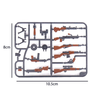 Military Building Blocks Soldier Set - Tactical Weapons Figures with Gatling Gun, Rifle, Mortar & Accessories Toy Kit