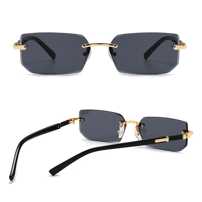 Fashion Rimless Sunglasses – Classic Small Square Frameless Shades for Men & Women, Summer Travel Eyewear
