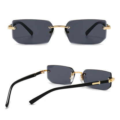 Fashion Rimless Sunglasses – Classic Small Square Frameless Shades for Men & Women, Summer Travel Eyewear