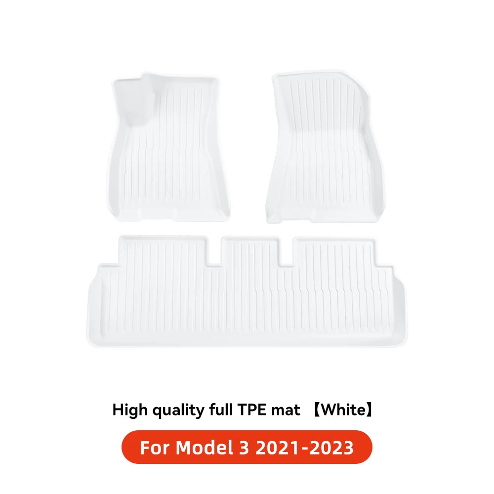 YZ TPE White Foot Pad — Fully-Surrounded Floor Liner for Tesla Model 3 & Model Y (2021–2025) | Waterproof, Non-Slip