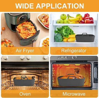 Thick Reusable Silicone Square Air Fryer Liners - Air Fryer Silicone Pot Replacement for Parchment Liner Paper, Air Fryer Basket Accessory
