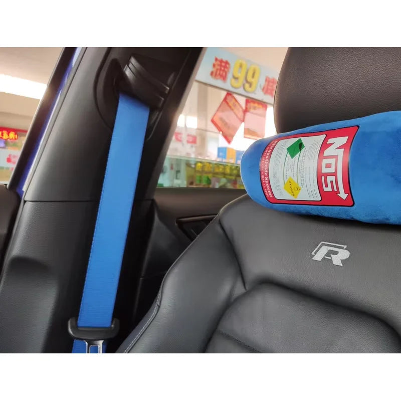 Car Neck Pillow - Plush NOS Bottle Headrest Cushion for Driver & Front Passenger Seat, Car Interior Decor Pillow