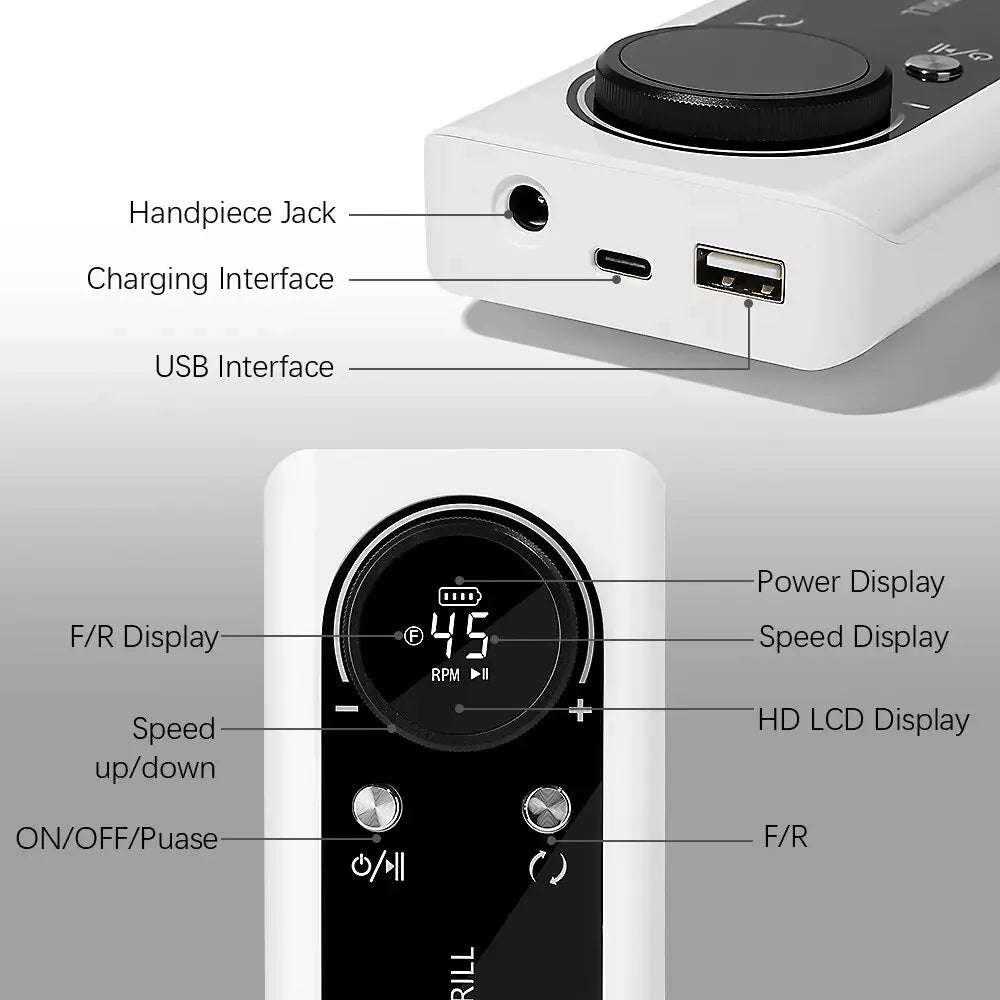 Effortless Nail Care: 45000RPM Rechargeable Electric Nail Drill Machine - Portable Nail File Sander for Gel Nails Polishing, Ideal for Home Manicures or Salon Use