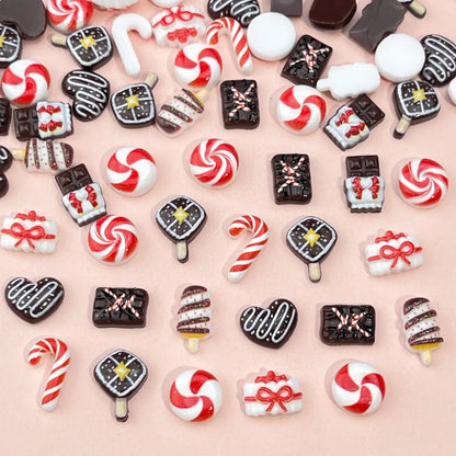 50PCS Mini Resin Christmas Decorations – Cartoon Magic Wand, Chocolate Figurines for Cake, Popsicle, Nail Art, Scrapbook & DIY Crafts