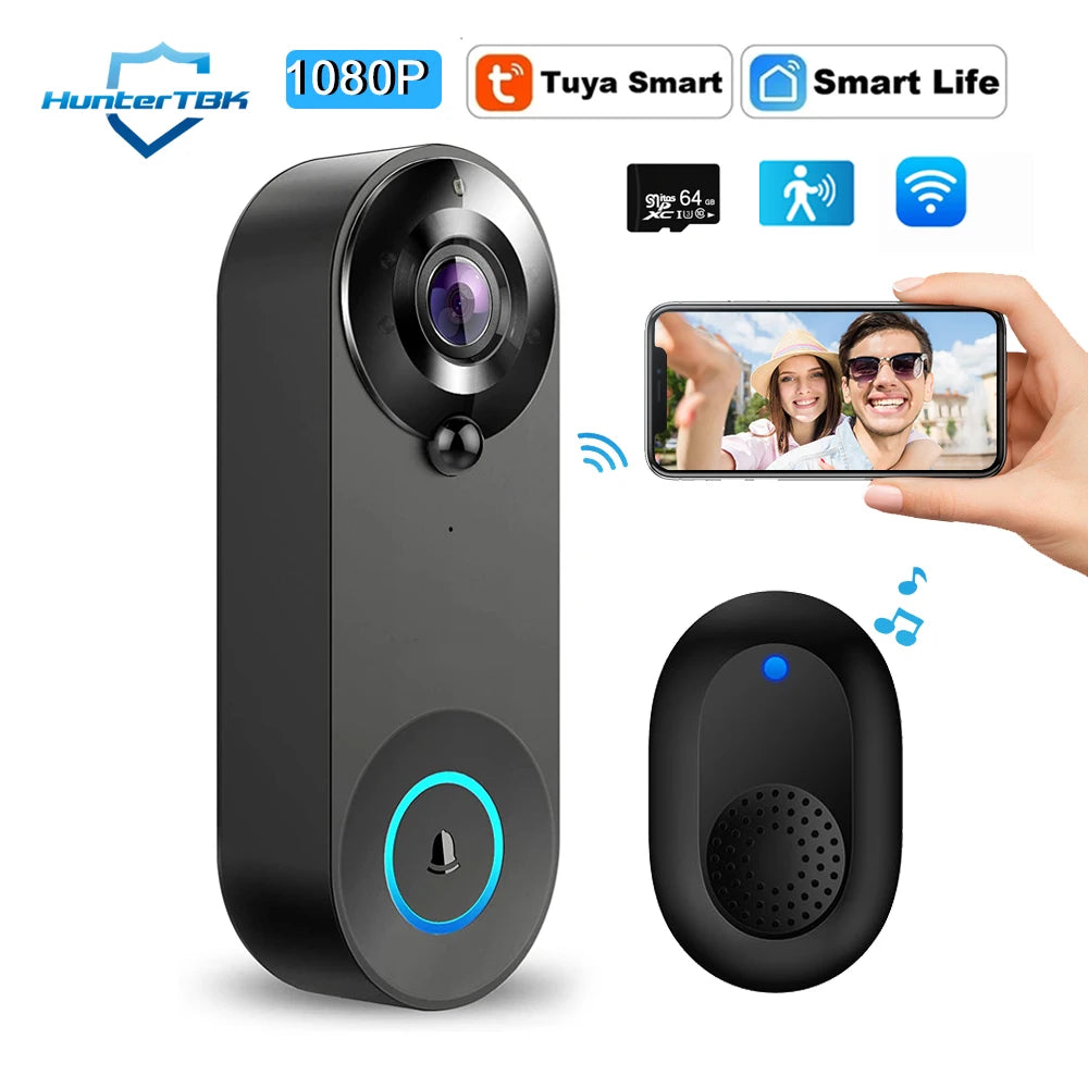 1080P Wireless Video Doorbell Camera – WiFi Smart Doorbell, Tuya Smart Home Security, Motion Detection, Night Vision, Intercom