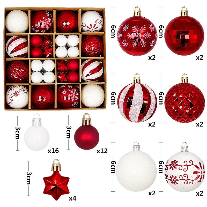 Christmas Ball Ornament Set – Large Xmas Tree Hanging Pendants with Snowflake Design for Home Decor & 2025 New Year Party Gifts