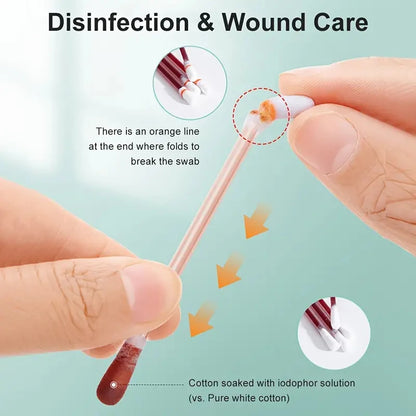 50-500pcs Disposable Iodine Cotton Swabs — Sterile Aseptic Medical Care for Home, Travel & Outdoor Emergency Kits