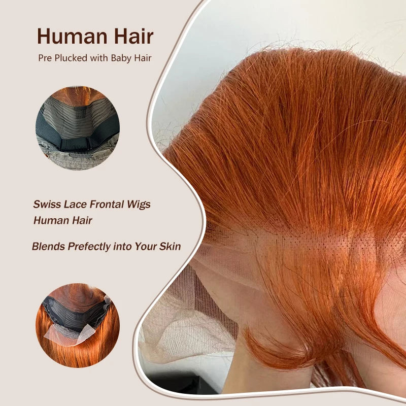 Ginger Orange Lace Front Wig – 13x6 Body Wave Human Hair Wig, #350 Colored, Pre-Plucked, 200% Density