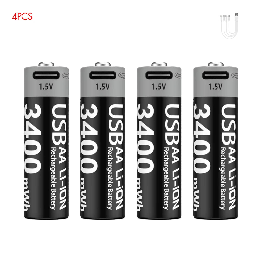 MATOV USB Rechargeable Li-ion AA 3400mWh & AAA 1100mWh 1.5V Batteries Pack