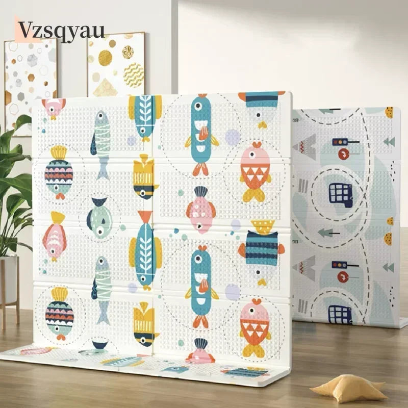 Foldable Children’s Play Mat – XPE Foam Baby Blanket, Soft Crawling Floor Pad, Activity Rug with Carry Bag