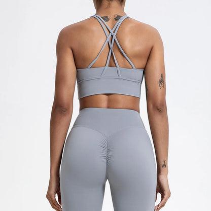 Push-Up Sports Bra for Women – Cross Back Yoga Crop Top, Shockproof Gym Fitness Bra for Running & Workout