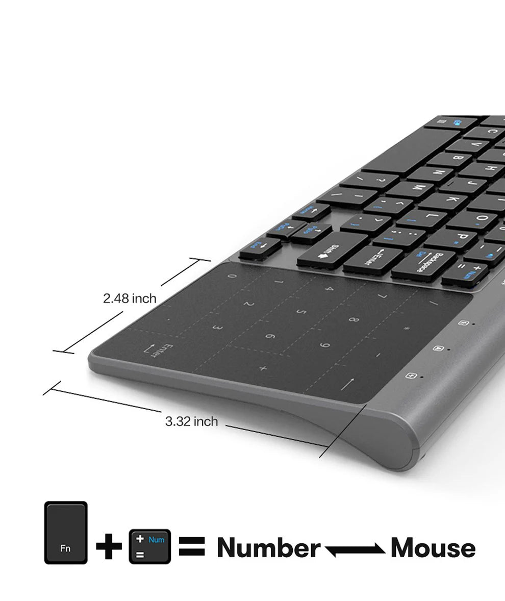 Slim 2.4G Wireless Keyboard with Touchpad — USB Numeric Keypad for Android, Windows, Desktop, Laptop & TV Box