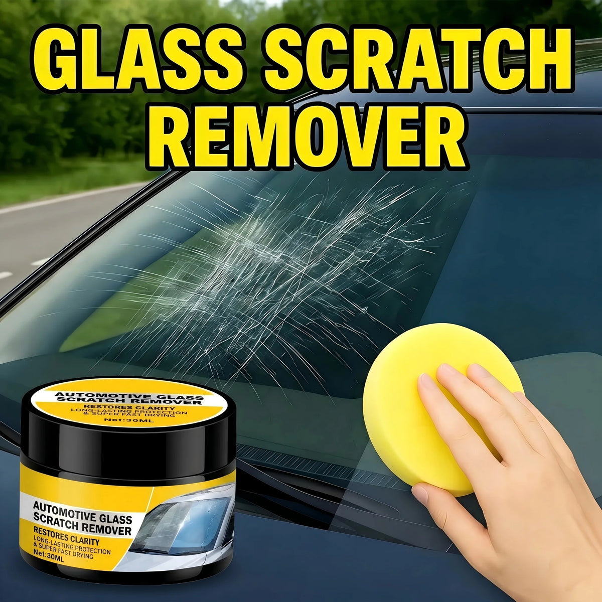 Car Glass Polishing Compound - Windshield Scratch Repair & Mirror Restoration Paste for Glass Brightening