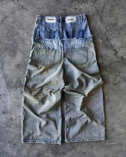 Y2K Street Hip Hop Jeans — Men’s Letter-Print Goth Harajuku Ripped Wide-Leg Double-Waist Pants
