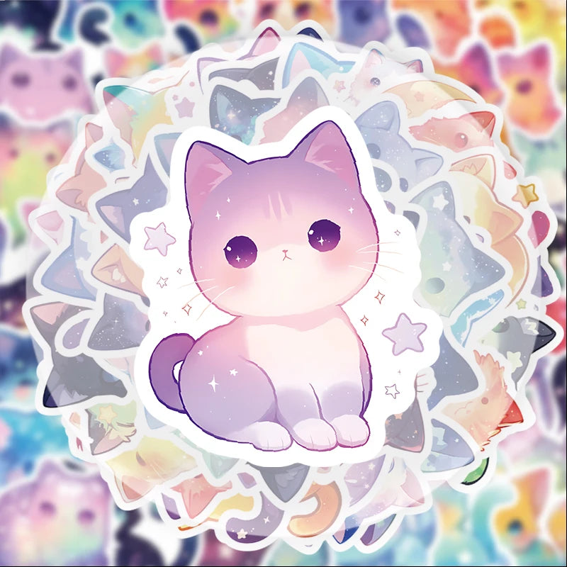 50-Piece Dreamy Cat Sticker Set - Cute Decorative Decals for Water Bottles, Laptops, Phones, Suitcases and DIY Gifts