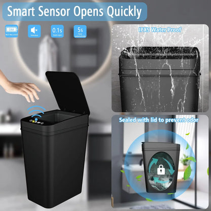 Touchless Motion Sensor Bathroom Trash Can with Lid – Slim Automatic Smart Garbage Bin for Bedroom, Office & Living Room