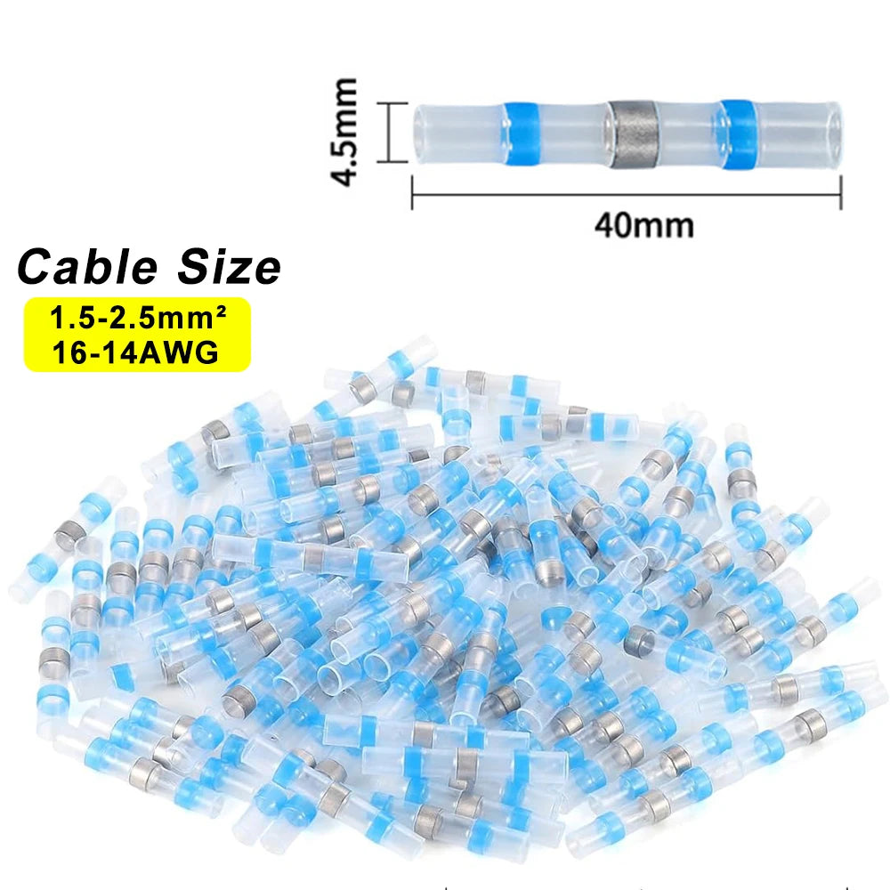 Waterproof Solder Seal Wire Connectors - Heat Shrink Tube Butt Splice Terminals for Secure Electrical Cable Connections
