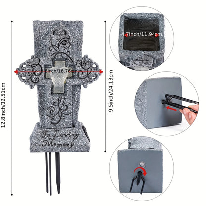 Solar LED Grave Vase – Memorial Tombstone Decoration for Fresh or Artificial Flowers