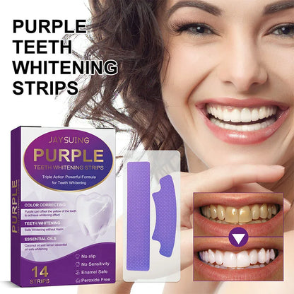 14-Piece Purple Teeth Whitening Strips - Dental Whitening Gel for Oral Hygiene, Stain Care, and a Brighter Smile