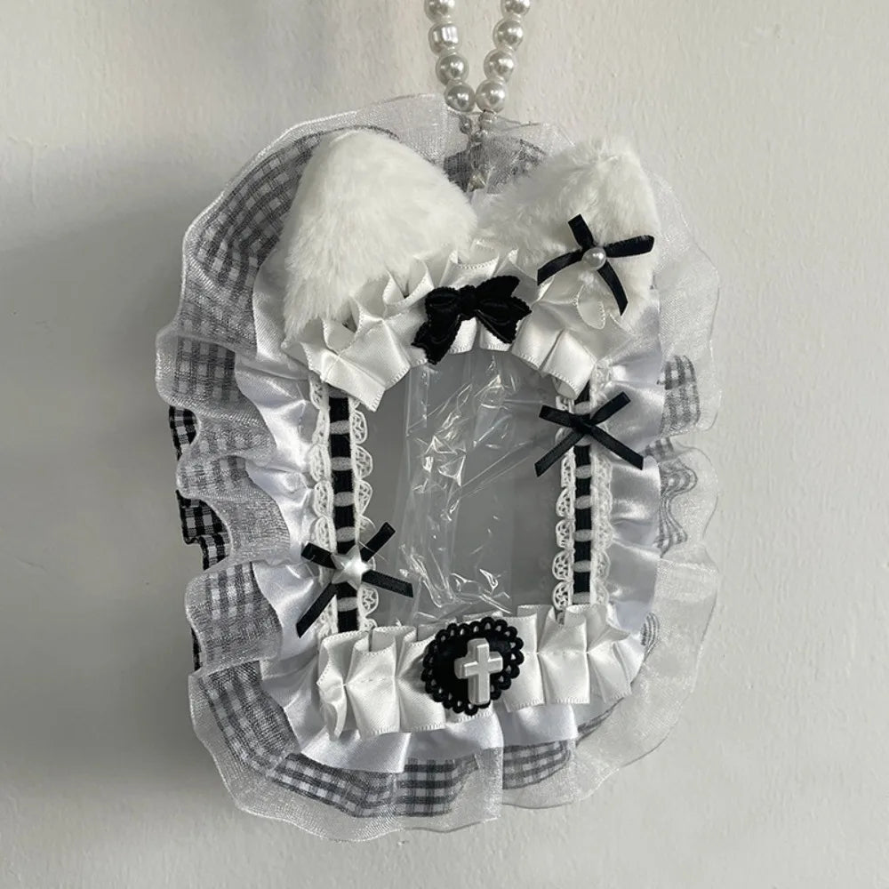 Kawaii Plush Photocard Holder - Lolita Lace Ribbon Idol Photo Display Case