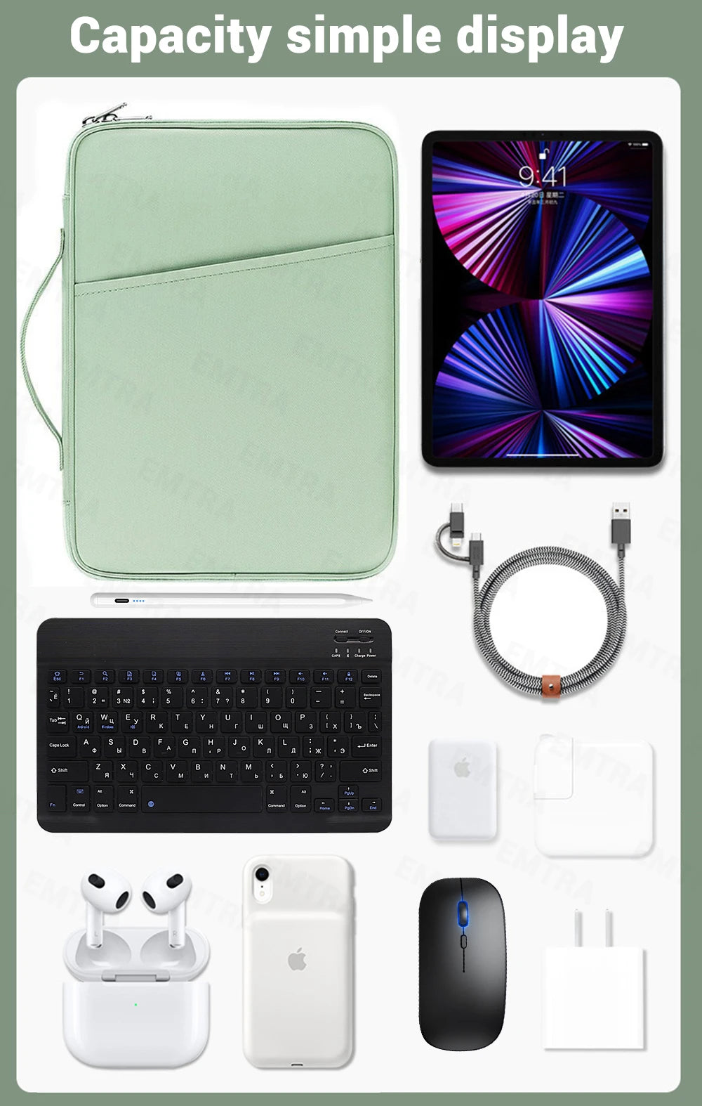 EMTRA Tablet Handbag Case - Shockproof Cover for iPad Mini 6, Air 4/5, Pro 11/12.9, Xiaomi Pad 5 & Kindle