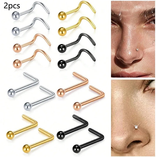 20G Stainless Steel L-Shaped Nose Stud Ring – 2mm Ball Twister Screw Nose Piercing Jewelry for Women & Men Stylish Body Accessory