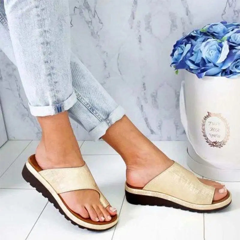 Women’s Open-Toe Platform Sandals - Comfortable Casual Summer Flat Shoes with Soft Sole