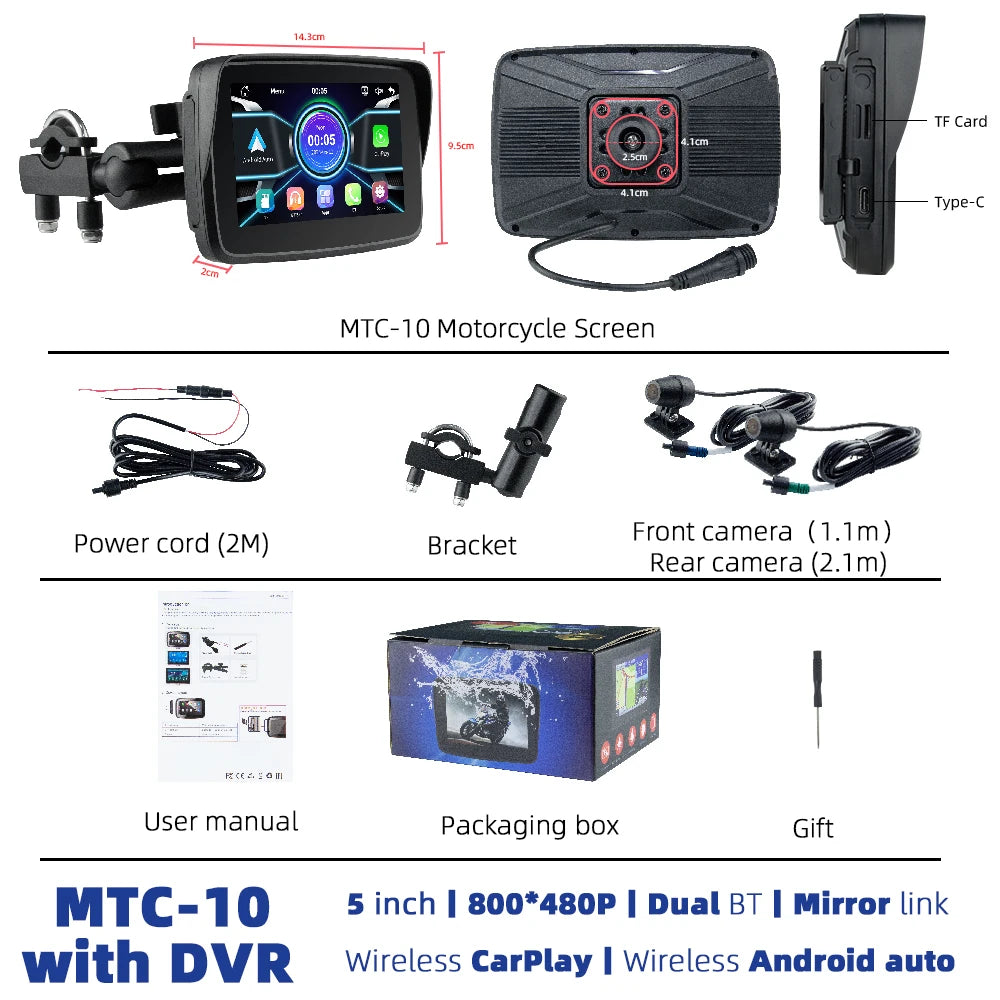EKIY MTC-10 5” Wireless CarPlay Motorcycle Navigation Display – Portable Android Auto Monitor