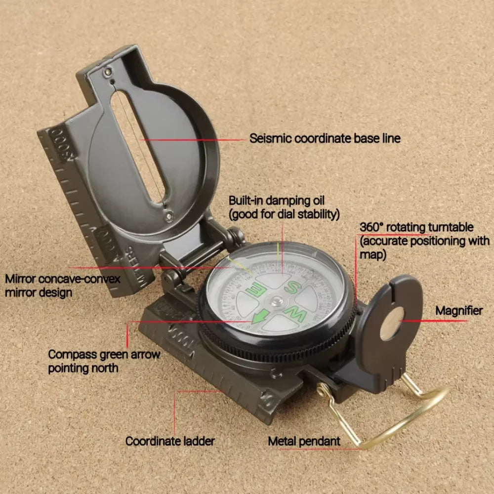Waterproof Precision Outdoor Compass - Metal Sight for Hiking, Mountaineering & Navigation