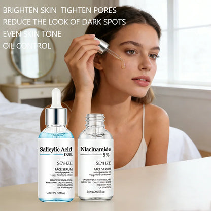 SEYHZE Salicylic Acid & Niacinamide Essence Set 2PCS - 5% Niacinamide, Ceramides & Purslane for Brightening and Pore Care