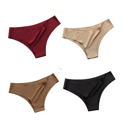 4PCS Seamless Brazilian Panties Set – Ice Silk Ultra-Thin Low Waist Women’s Briefs Sexy Soft Breathable Bikini Lingerie Underwear