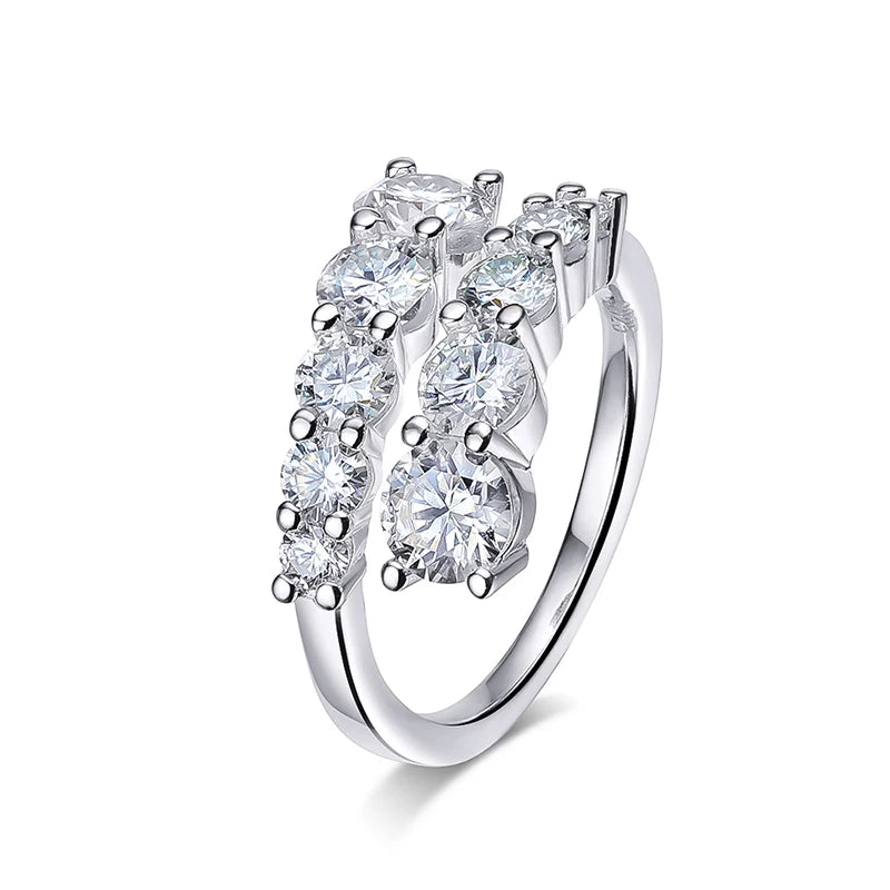 Smyoue 10-Gem Moissanite Ring for Women — Sparkling Lab-Created Diamond Wedding Band, 925 Sterling Silver Jewelry