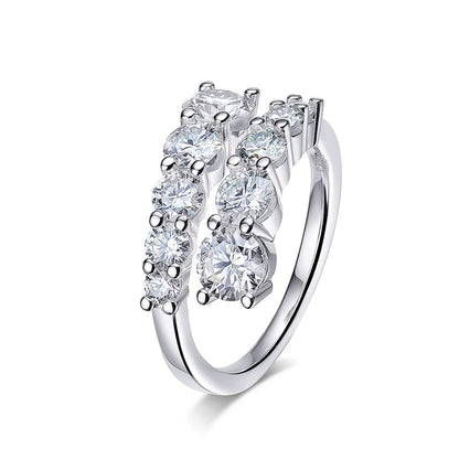 Smyoue 10-Gem Moissanite Ring for Women — Sparkling Lab-Created Diamond Wedding Band, 925 Sterling Silver Jewelry