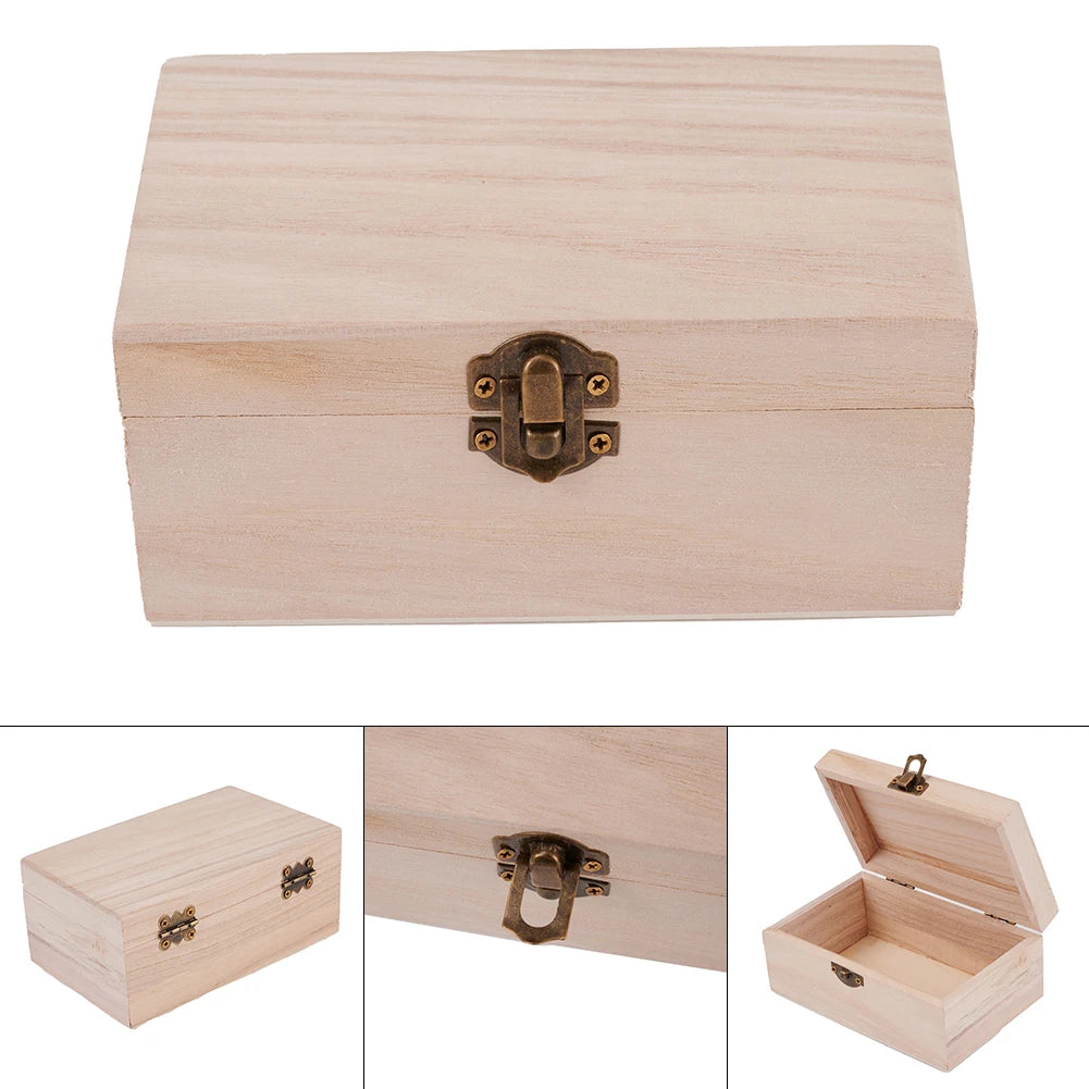 Wooden Jewelry Storage Box with Lid — Square Hinged Craft Box for DIY, Home Decor, and Mother's Day Gift