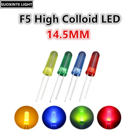Highlight F5 14.5mm High-Intensity LED - 2-Pin Round Head DIP Light Emitting Diode in Red, True Green, Blue & Yellow
